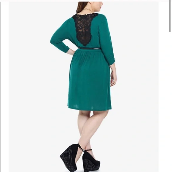Torrid Lace Back Belted Teal Green Knit Dress - Picture 4 of 10